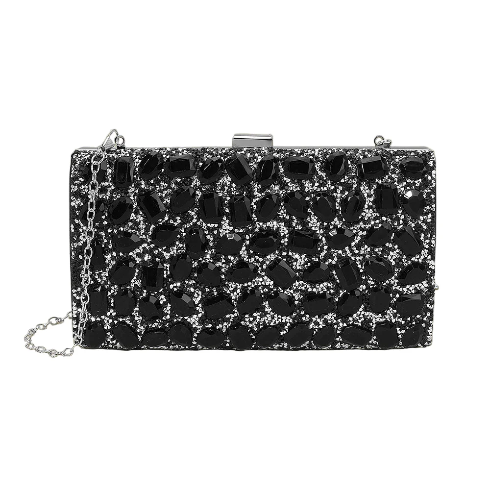 Faceted Stone Embellished Evening Clutch Bag - Image 3