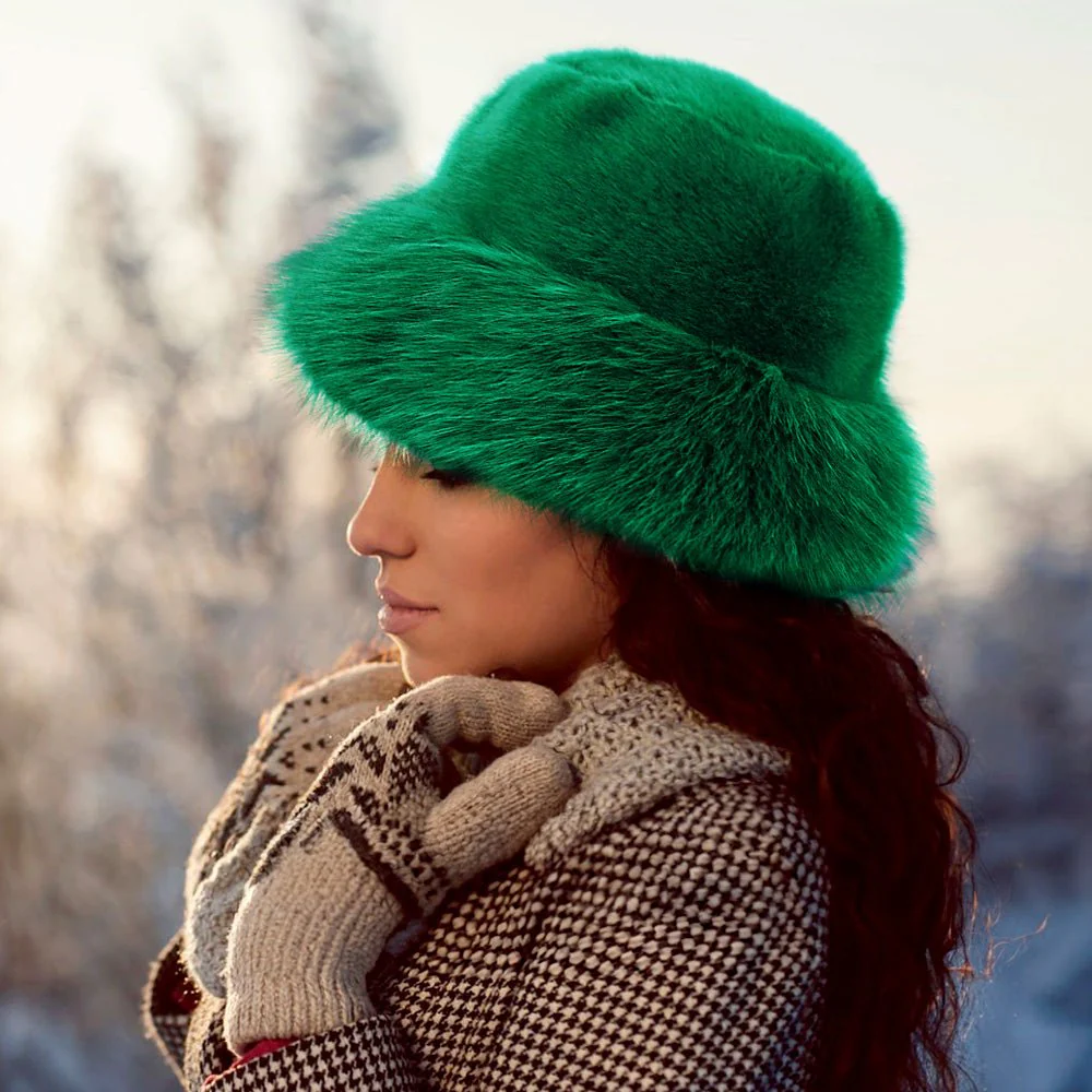 Faux Fur Russian Style Plush Bucket Hat - Image 10