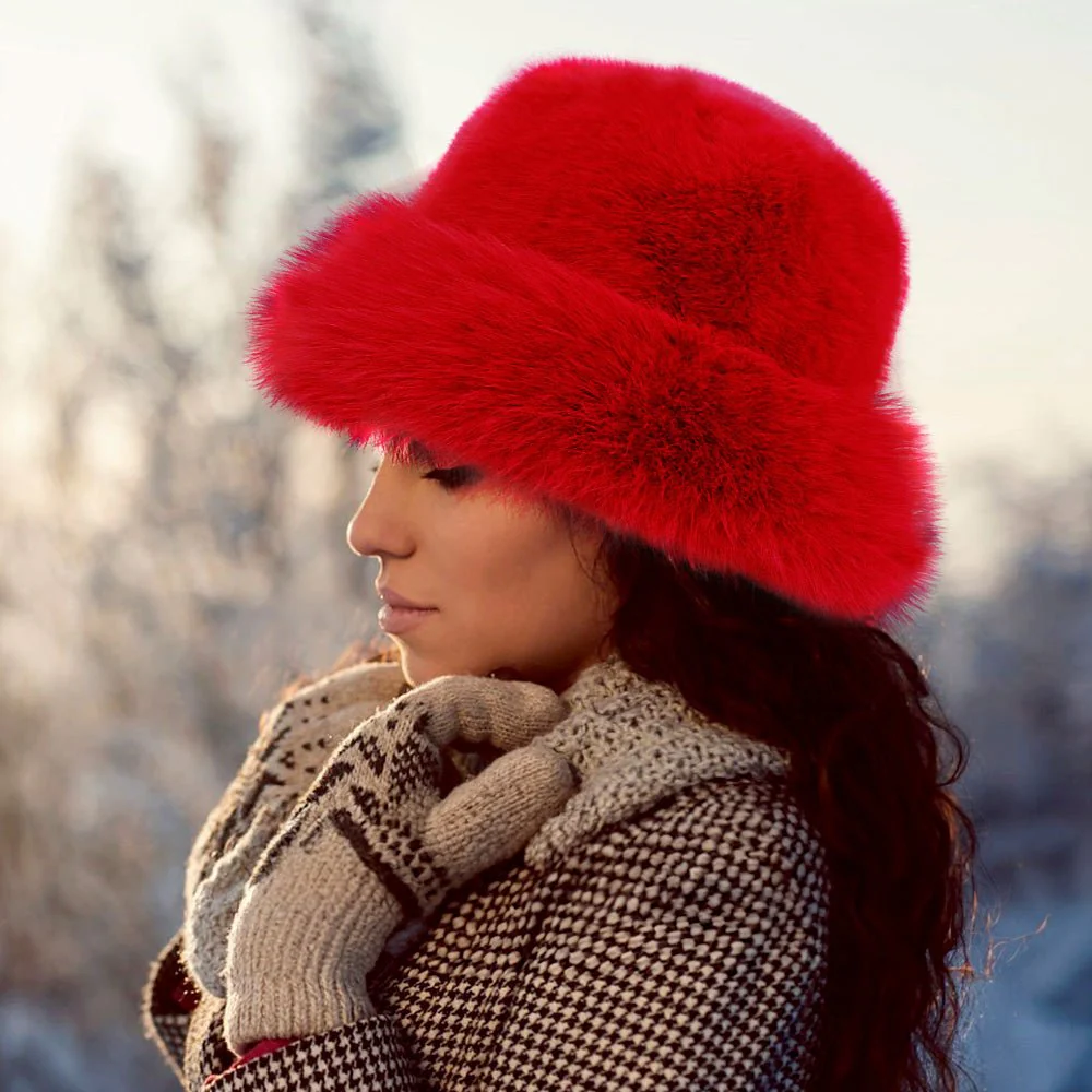 Faux Fur Russian Style Plush Bucket Hat - Image 11