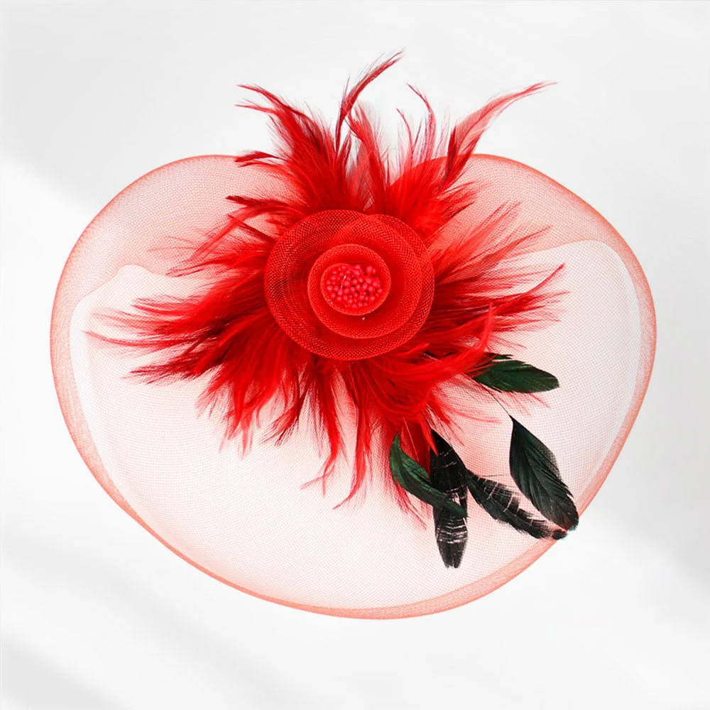 Feather Pearl Cluster Mesh Flower Fascinator / Headband - Image 3