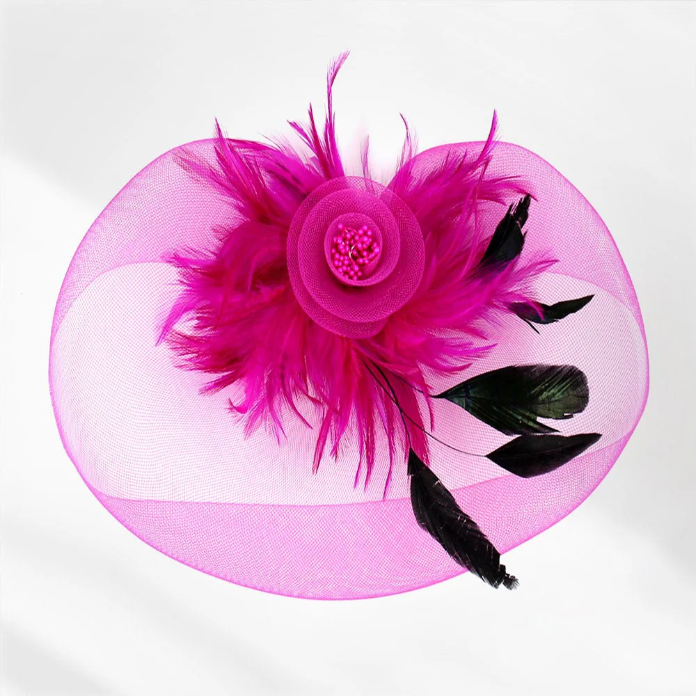 Feather Pearl Cluster Mesh Flower Fascinator / Headband - Image 4