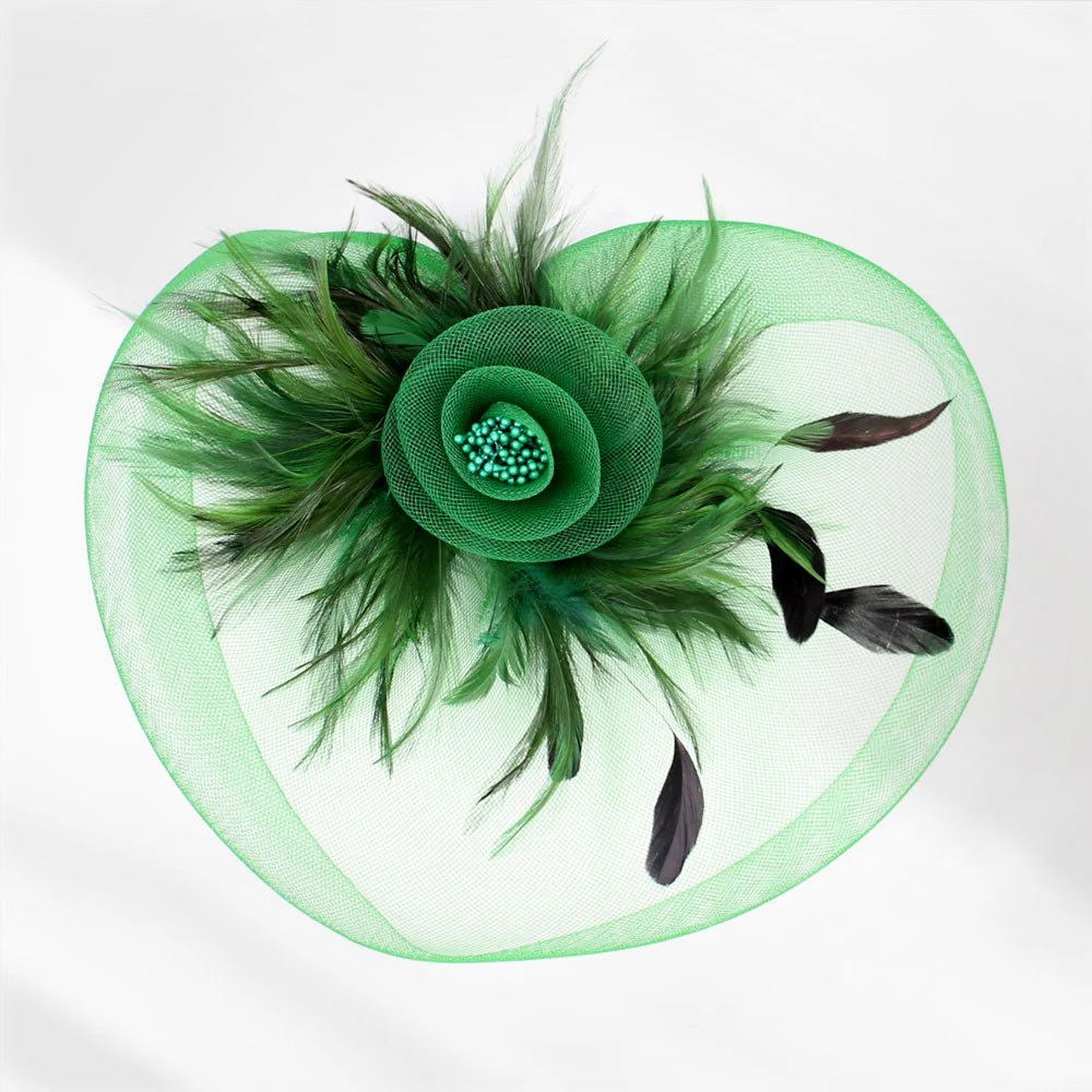 Feather Pearl Cluster Mesh Flower Fascinator / Headband - Image 5