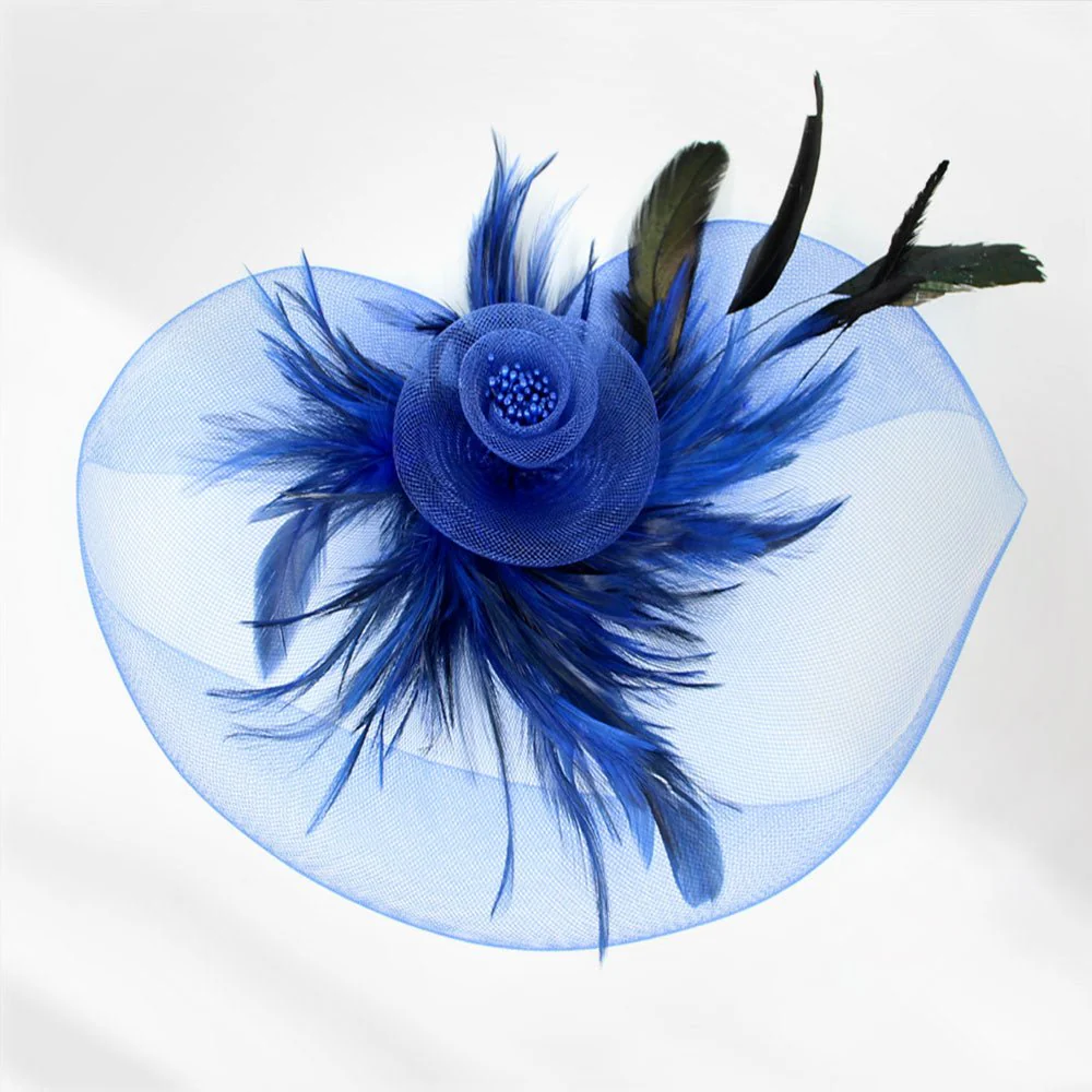 Feather Pearl Cluster Mesh Flower Fascinator / Headband - Image 6