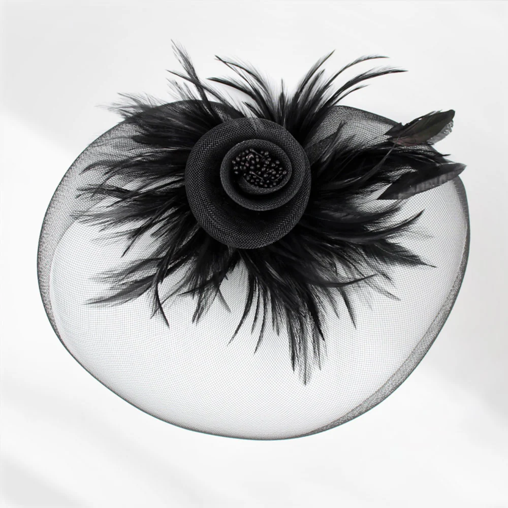 Feather Pearl Cluster Mesh Flower Fascinator / Headband - Image 7