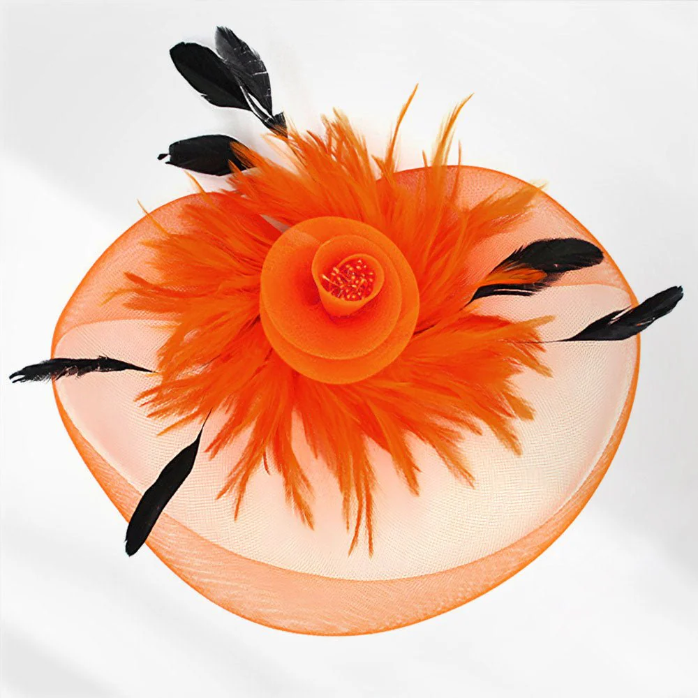 Feather Pearl Cluster Mesh Flower Fascinator / Headband - Image 9