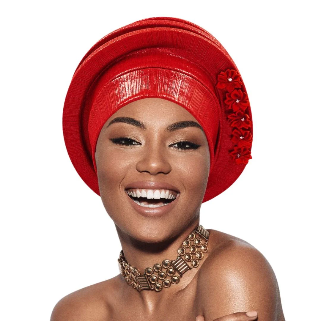 Floral Accent Structured Turban Hair Wrap - Image 2