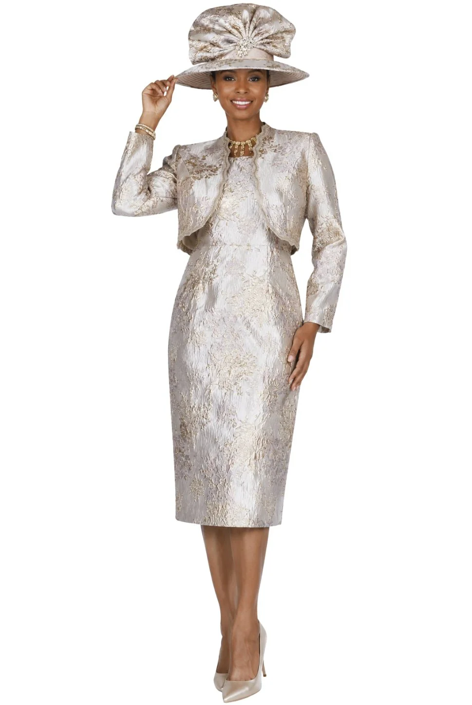 Floral Jacquard Sheath Dress with Matching Bolero Jacket 6464