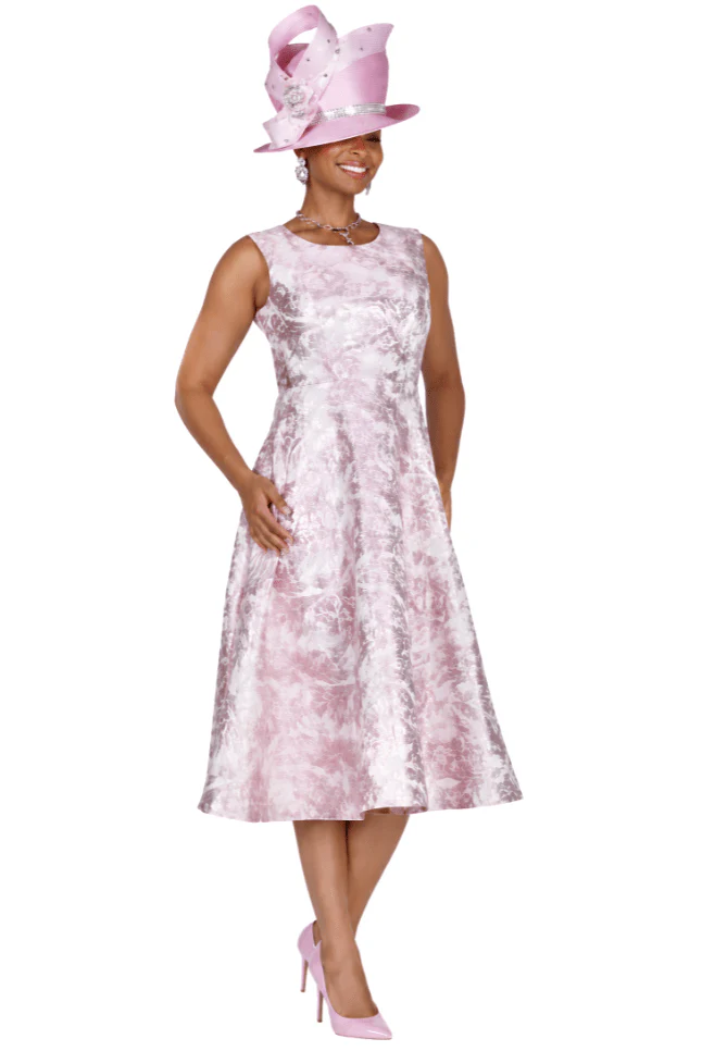 Floral Jacquard Sleeveless A-Line Dress with Cropped Satin Bolero Jacket - 6453 - Image 2