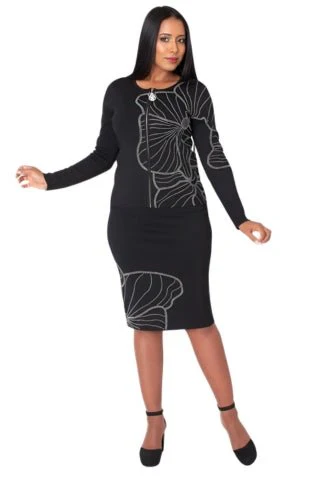 Floral Rhinestone Knit Skirt Set - 5345 - Image 3