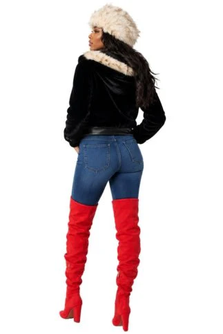 Fur Jacket with Studded Lapel -82083 - Image 2