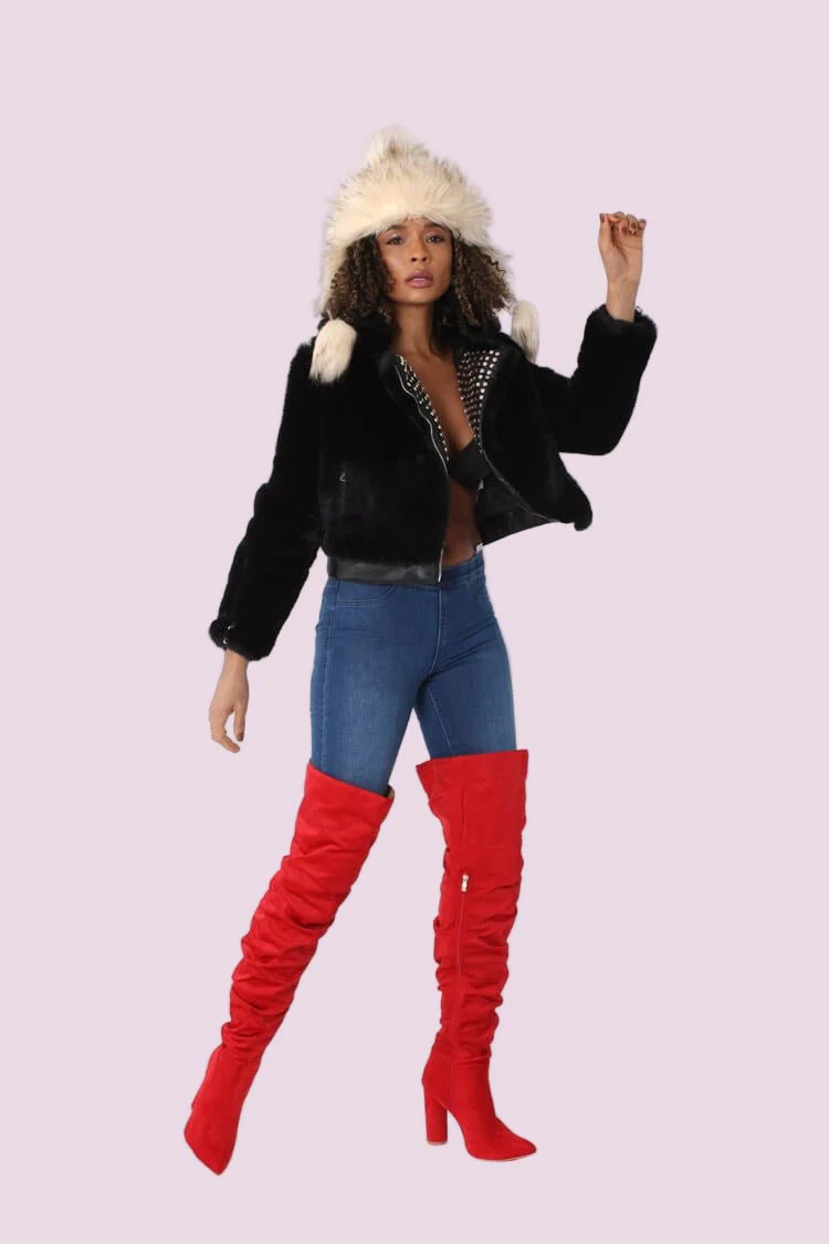 Fur Jacket with Studded Lapel -82083 - Image 4