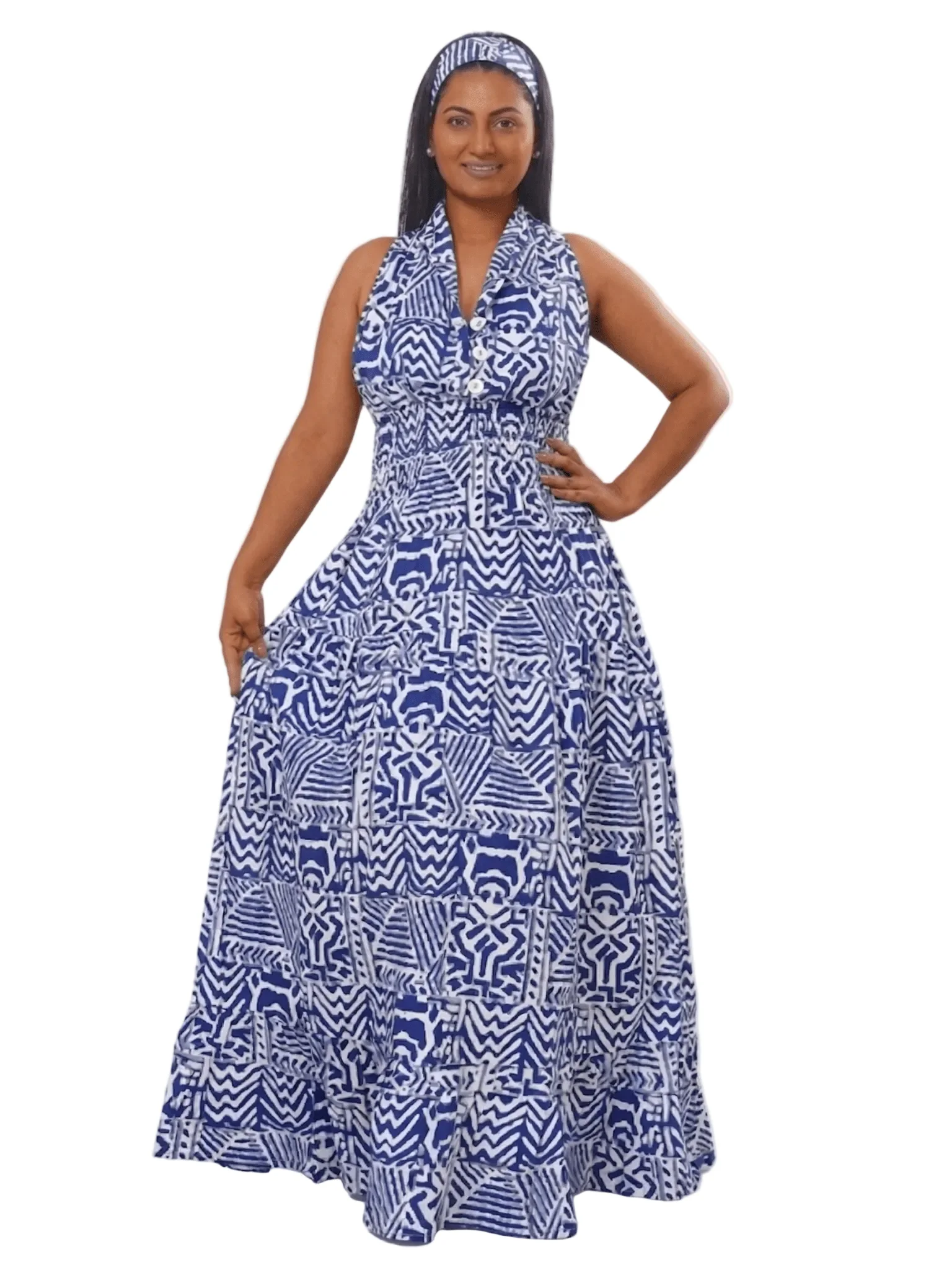 Geometric Print Halter Maxi Jumpsuit