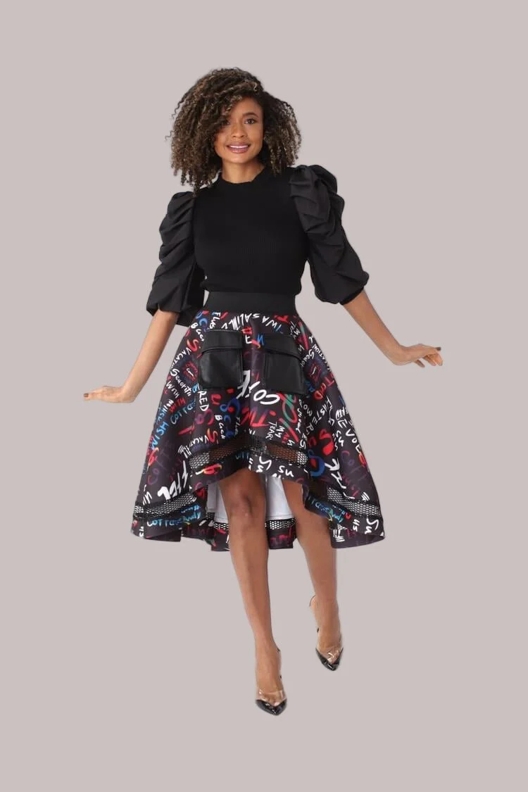 Graphic Scuba Skirt with Netting- 82001 - Image 3