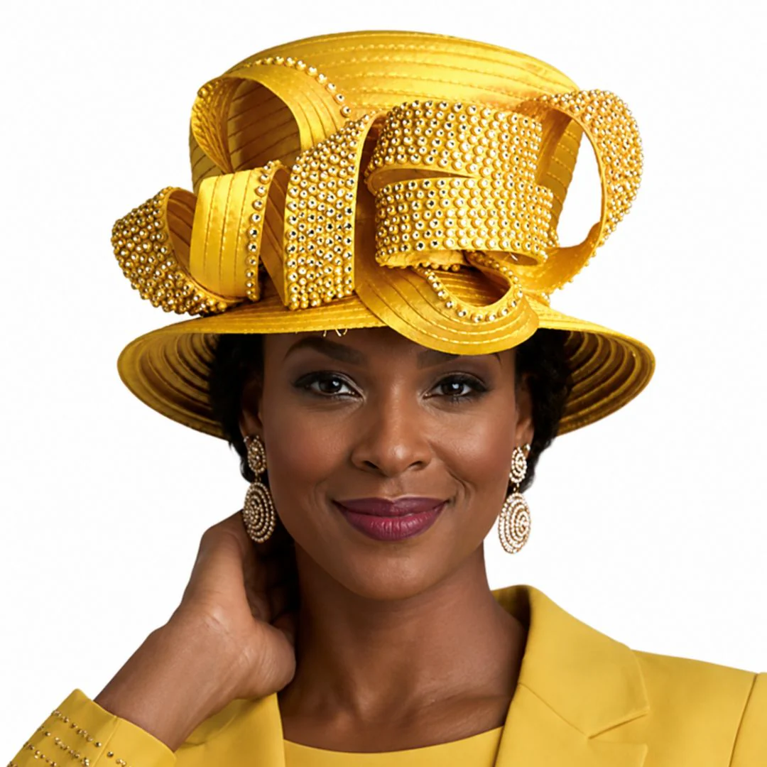Women’s Formal Yellow Occasion Hat with Crystal Embellishments by Lily & Taylor
