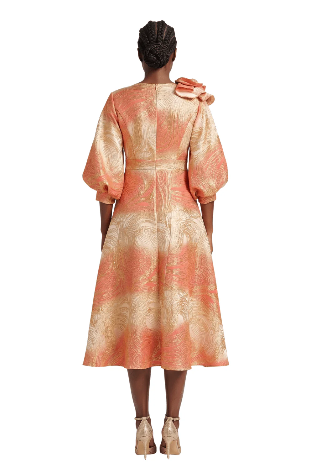 Hi-Lo A-Line Brocade Drs w/ Shoulder Flower-Plus - Image 3