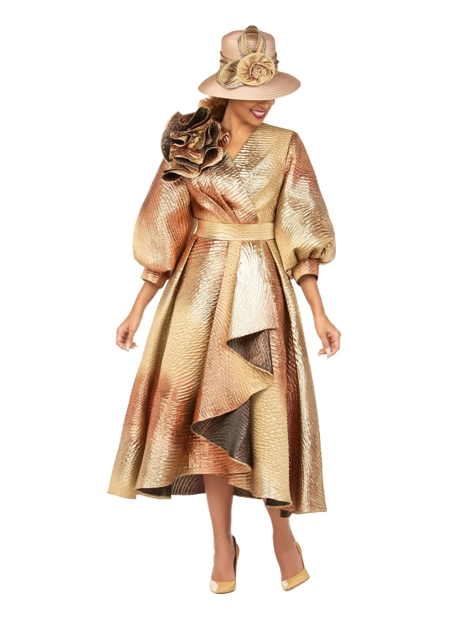 Hi-Lo A-Line Brocade Drs w/ Shoulder Flower-Plus - Image 6