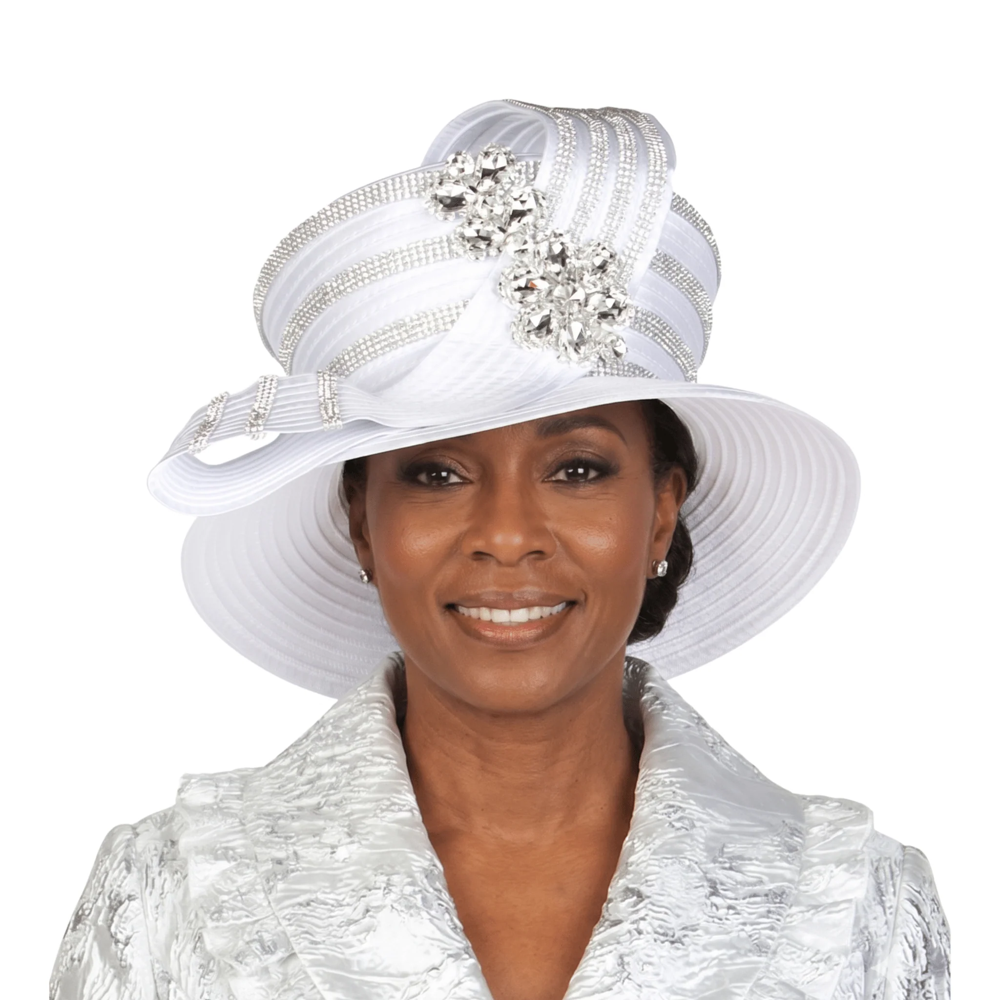 High Crown Rhstn Strip Hat w/ Brooch - Image 3