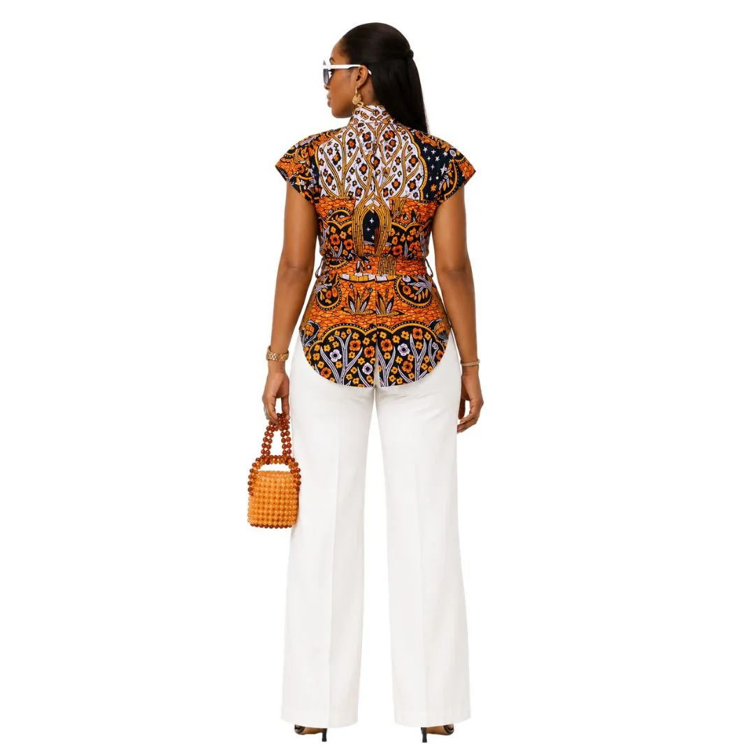 ISOKE AFRICAN PRINT TOP [ORANGE] - Image 3