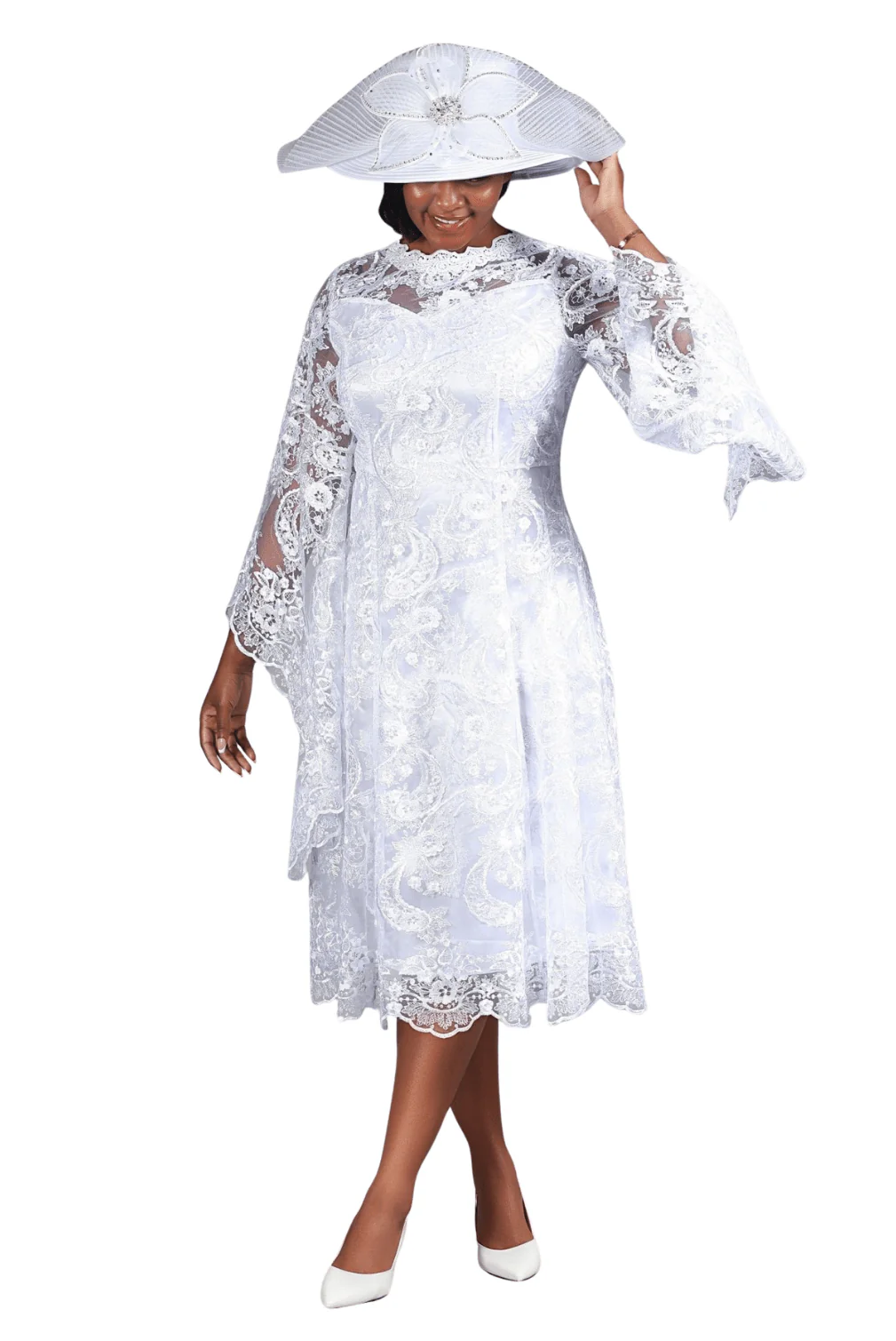 Lace A-line Dress w/ Ovsz Bell Slvs - Image 4