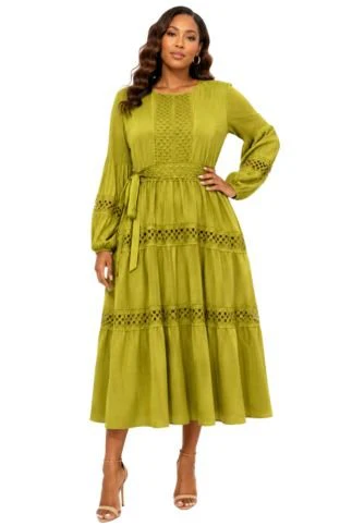 Lace Reverie Tiered Midi Dress - 83023