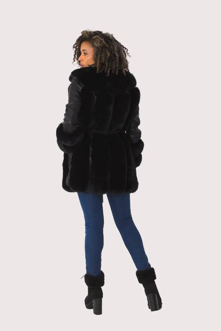 Leather and Fur Trim Jacket -82158 - Image 5