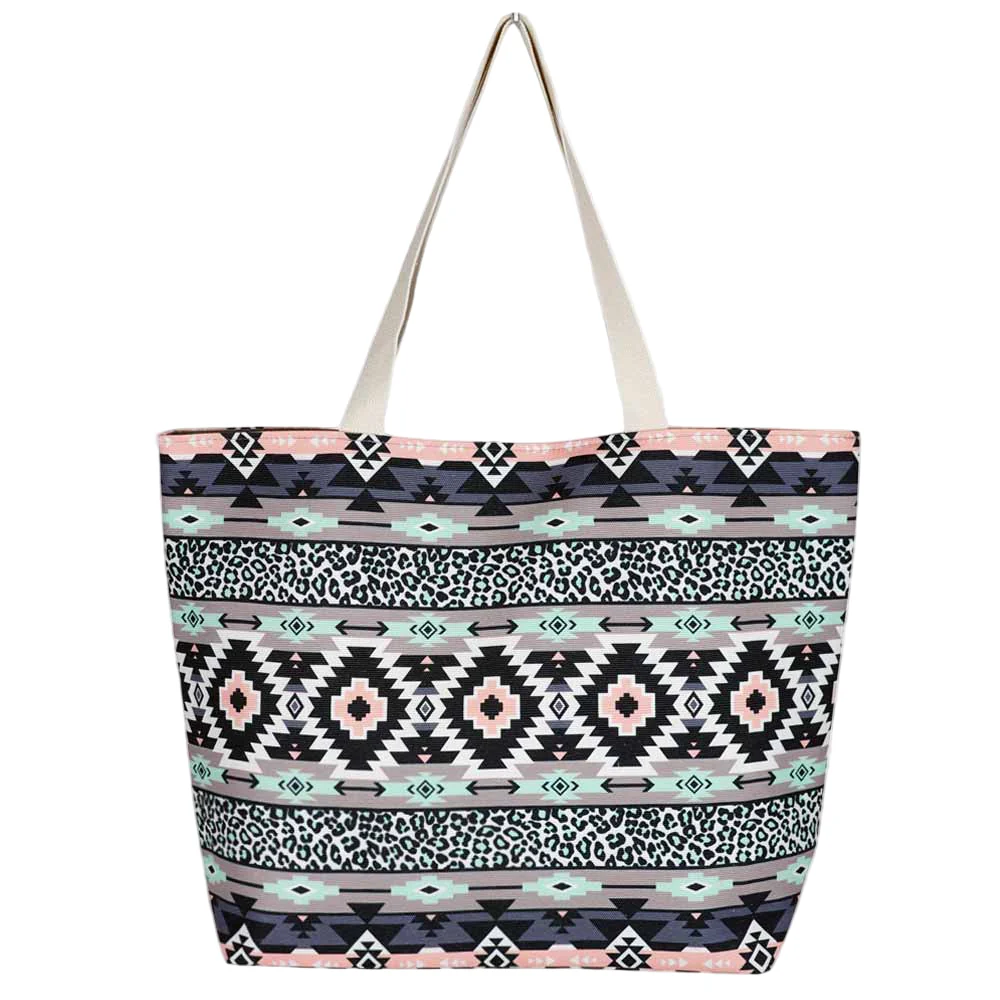 Leopard Tribal Pattern Beach Tote Bag