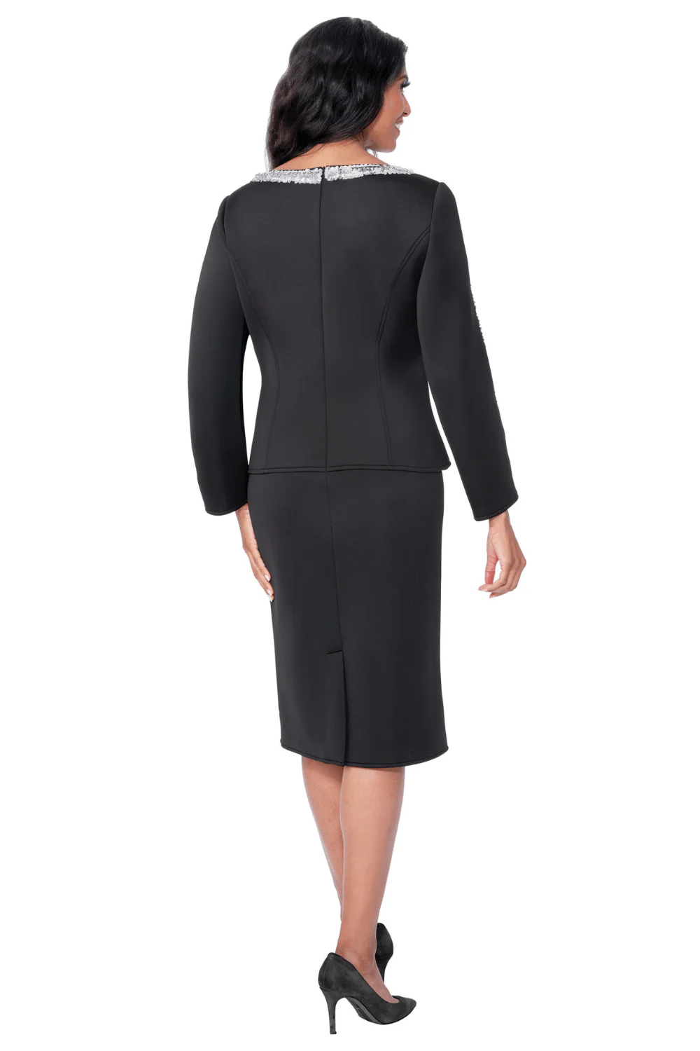 Light Scuba Fabric Skirt Set with Sequin Trimmed Top SL600761 - Image 2