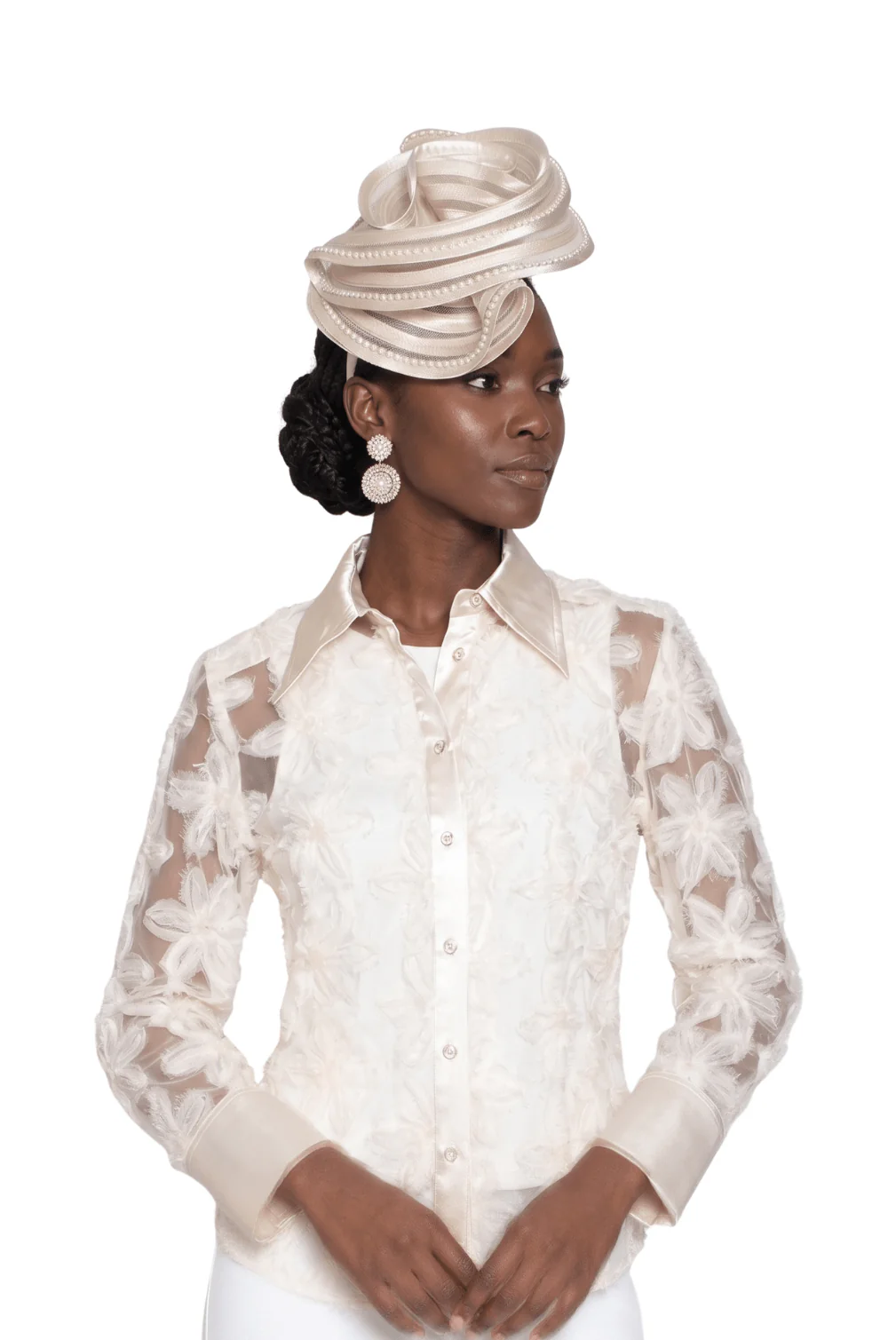 Feather Embroidered Sheer Sleeve Blouse by Lily & Taylor