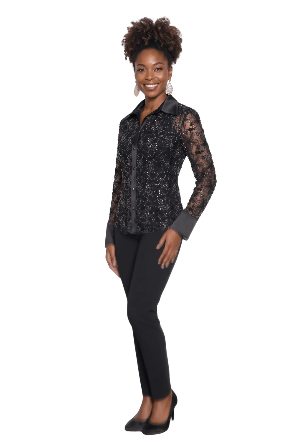 Midnight Lace Jacket and Slim Pant Set by Lily & Taylor