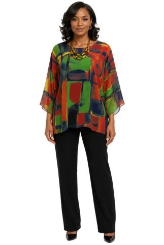 Multi Green Abstract Sheer Blouse - Lior