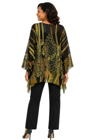 Green Brown Boho Poncho Blouse - Lior - Image 2