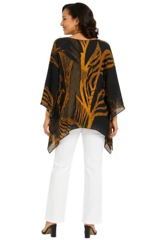 Mustard Leaf Print Sheer Blouse - Lior - Image 2