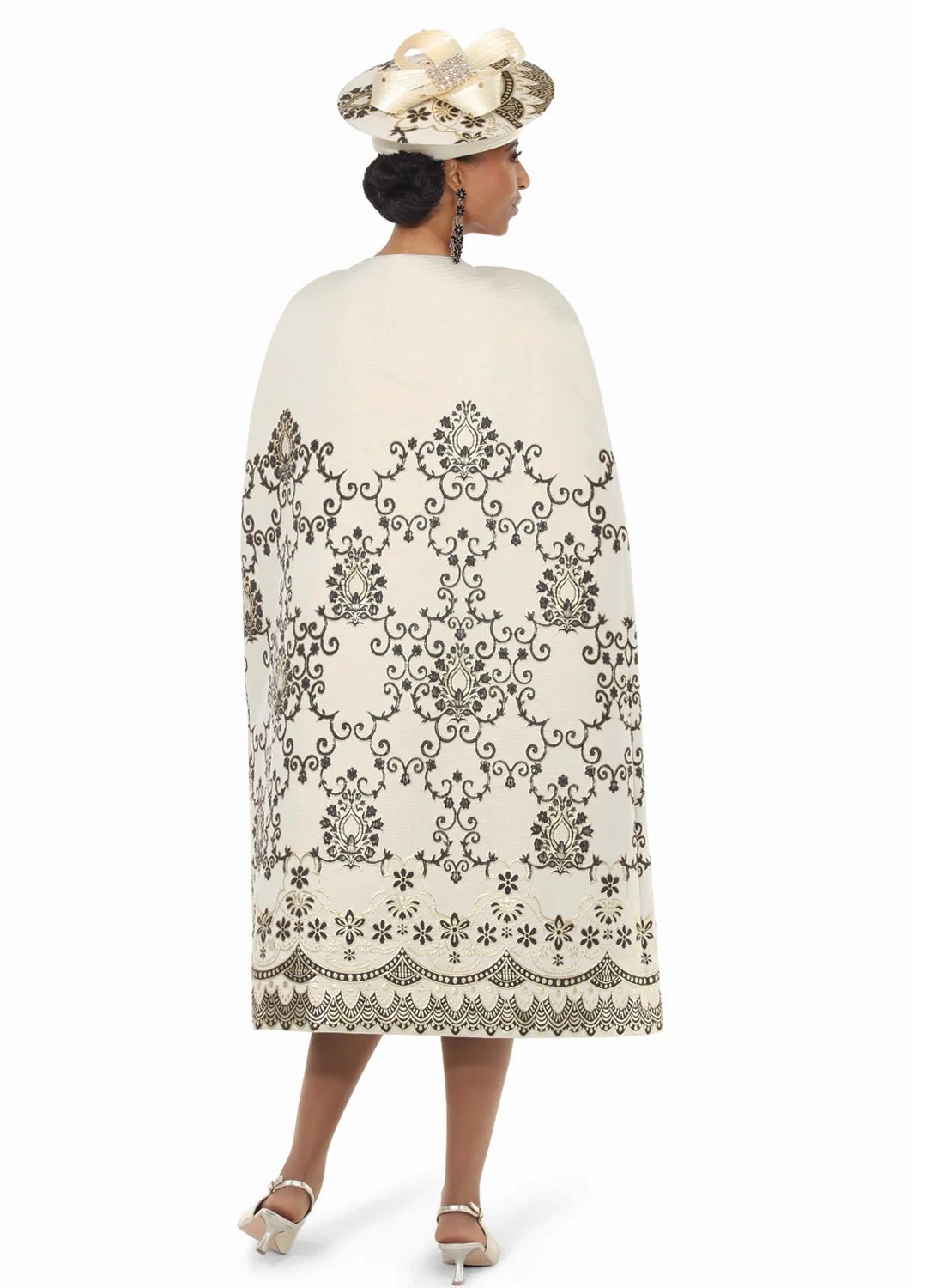 Champagne Embroidered Cape and Black Dress Set by Lisa Rene - Image 2