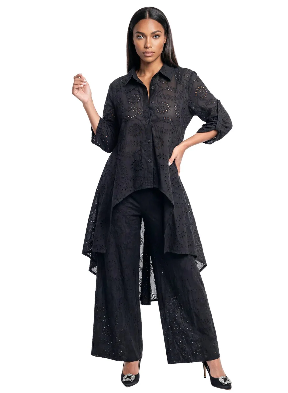 Embroidered Hi-Low Tunic Pant Set by Lisa Rene - Image 2