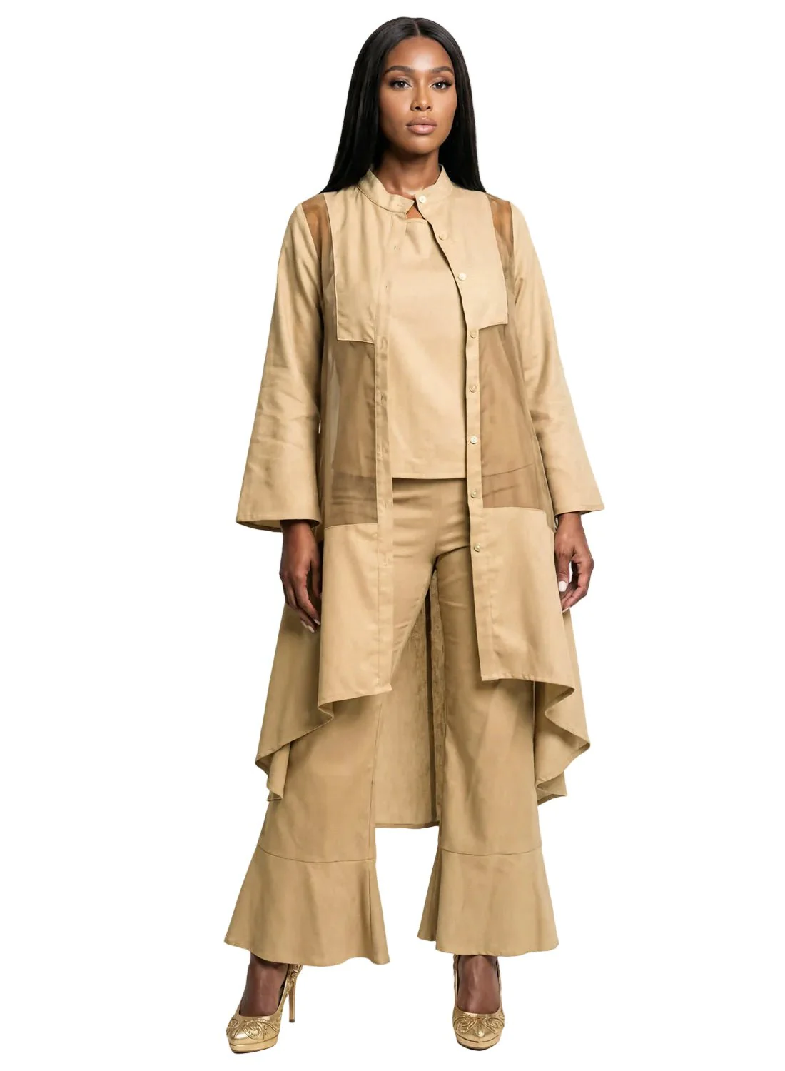 Linen 3 Piece Jacket Cami and Flared Pant Set by Lisa Rene - Image 3