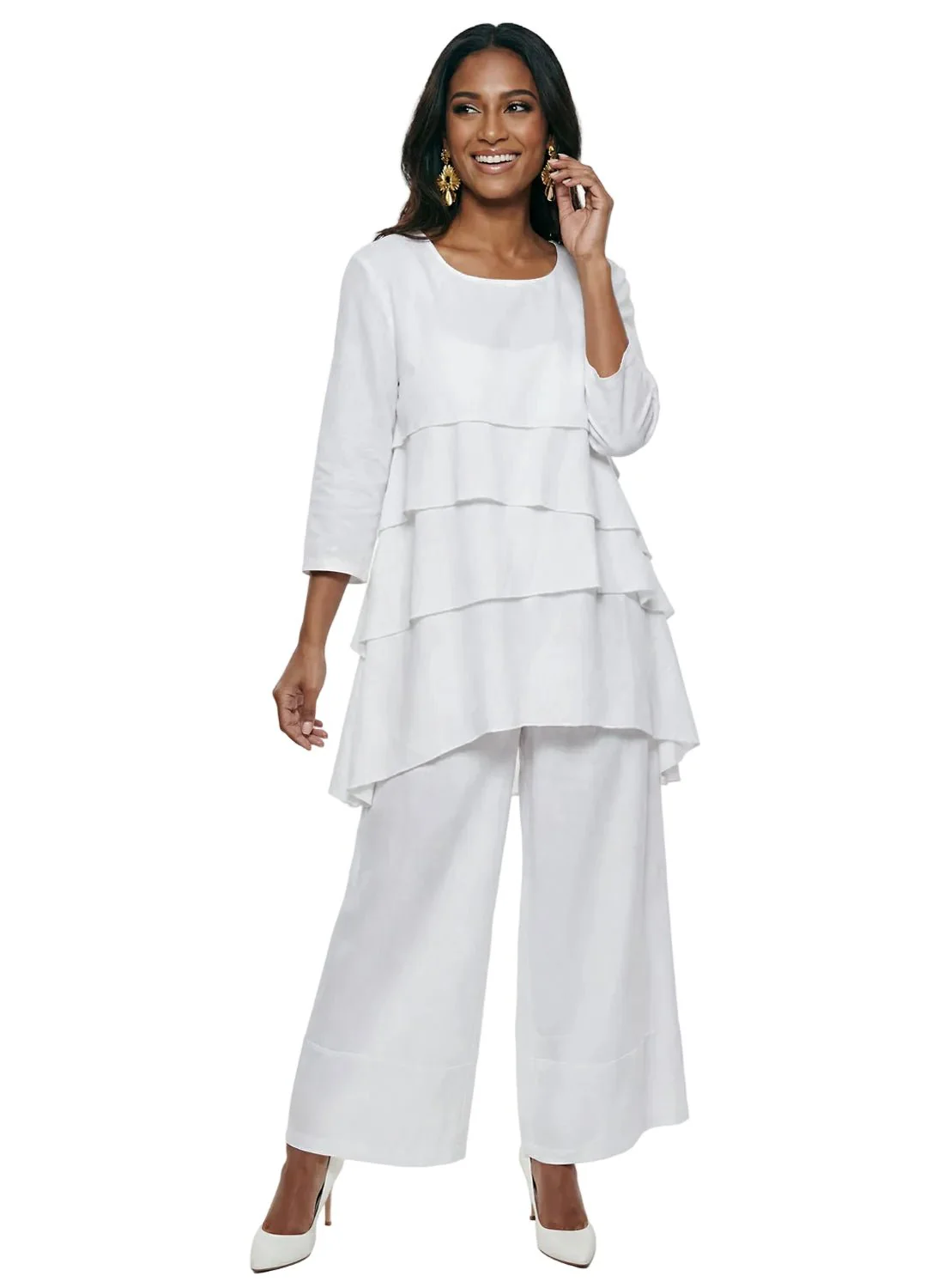 Tiered Linen Tunic and Wide Leg Pant Set by Lisa Rene
