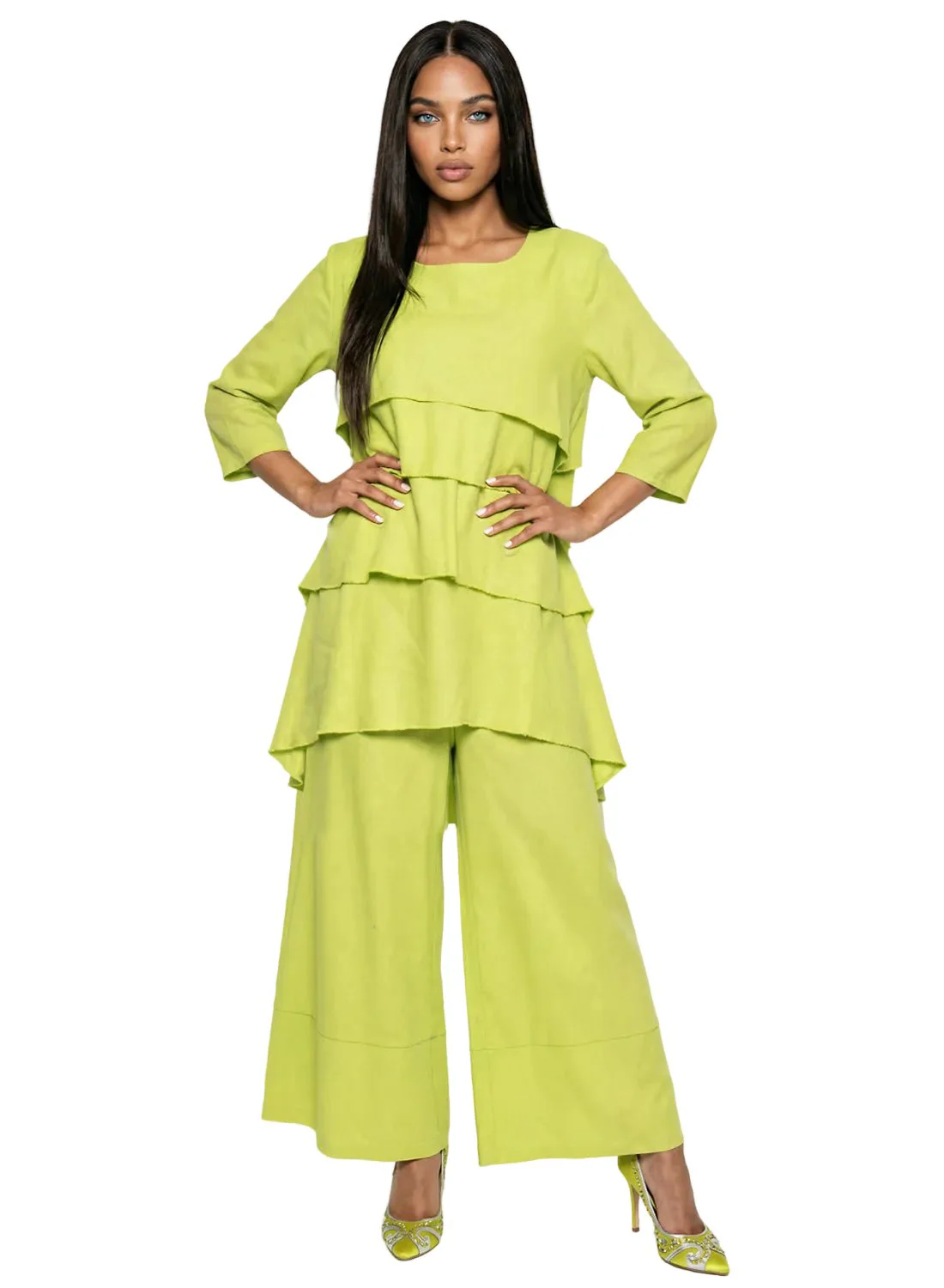 Tiered Linen Tunic and Wide Leg Pant Set by Lisa Rene - Image 2