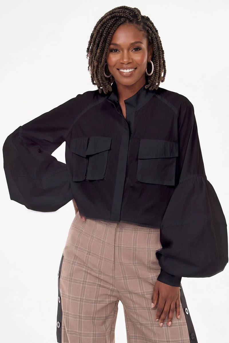 Balloon Sleeve Utility Button Down Top by Love The Queen - Image 2