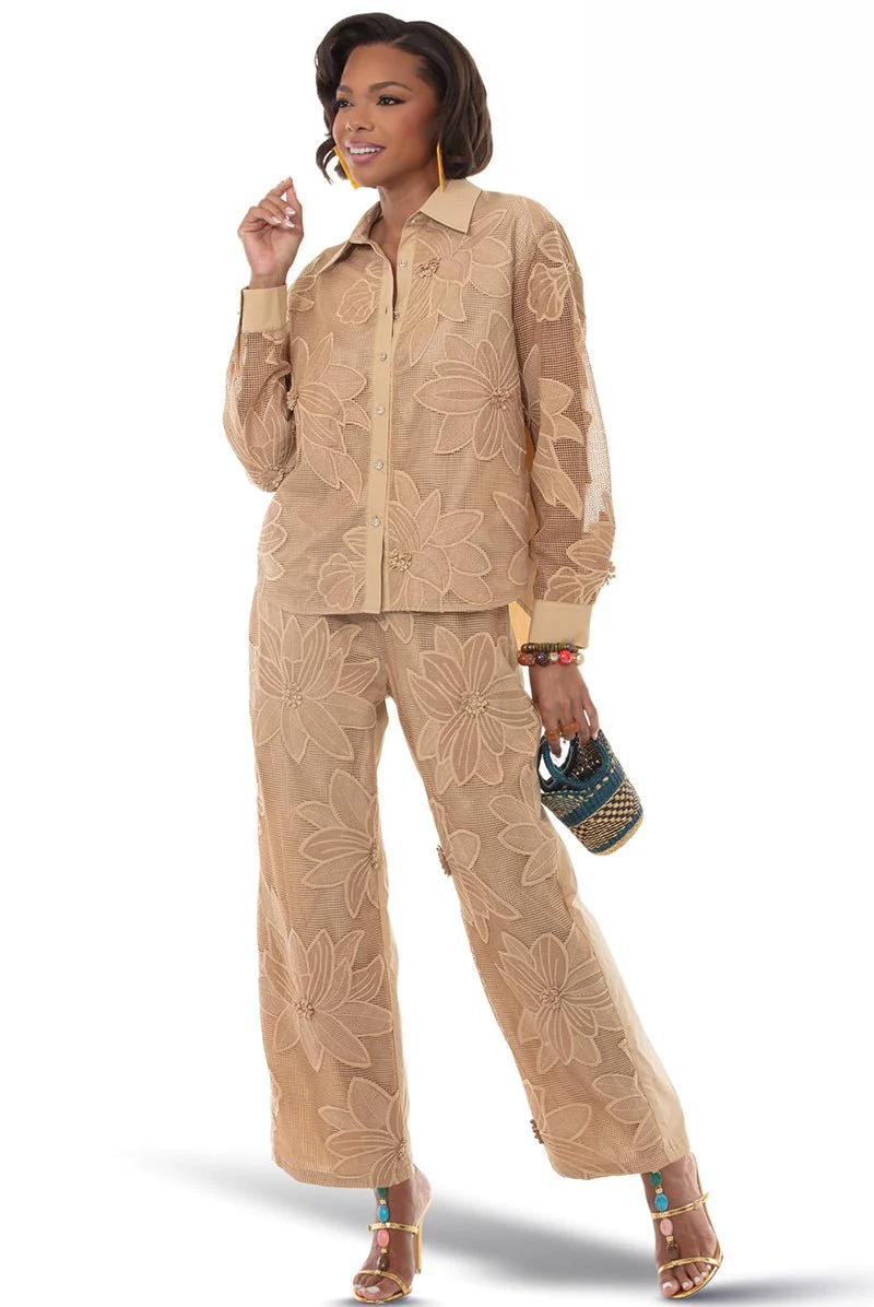 Floral Applique Mesh Pant Set by Love The Queen