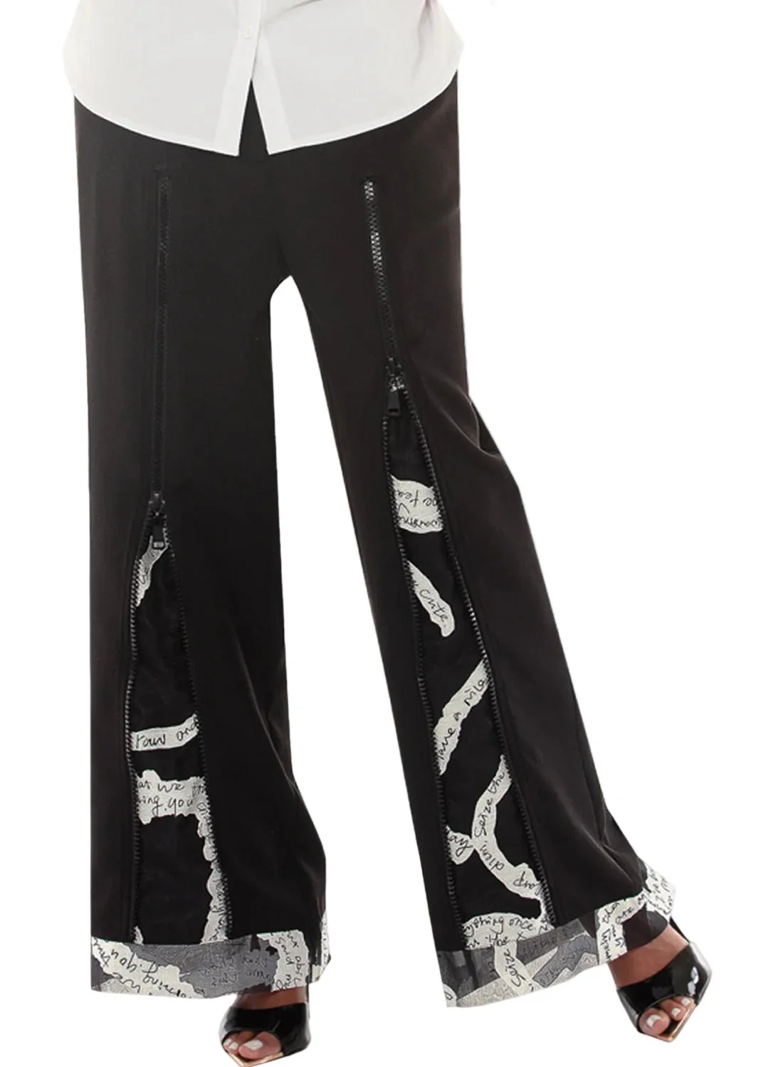 Zip Front Script Panel Wide Leg Pants by Love The Queen - Image 4