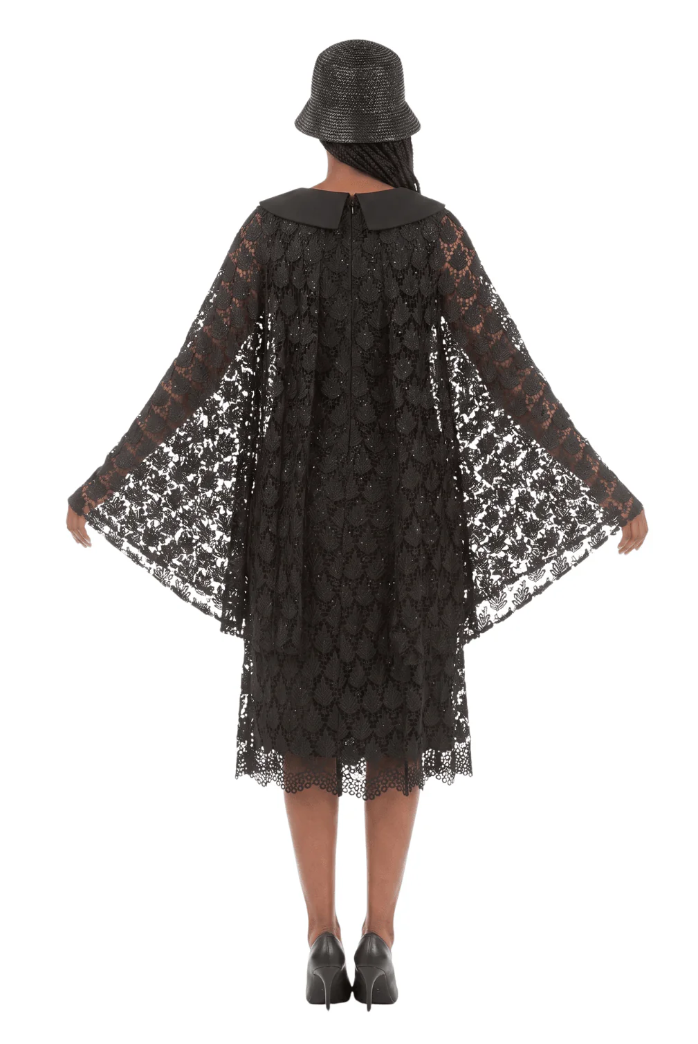 Lux Seq Lace Shift Drs w/ Cape Slv&Rounded Clr