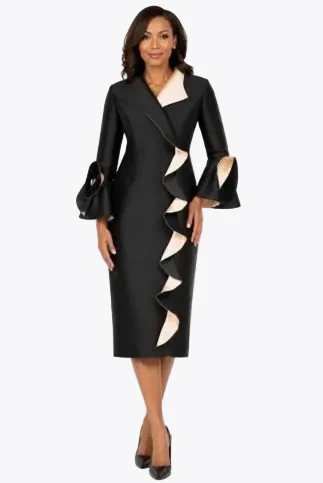 Luxe Twill Dress with Contrast Cascade Ruffles