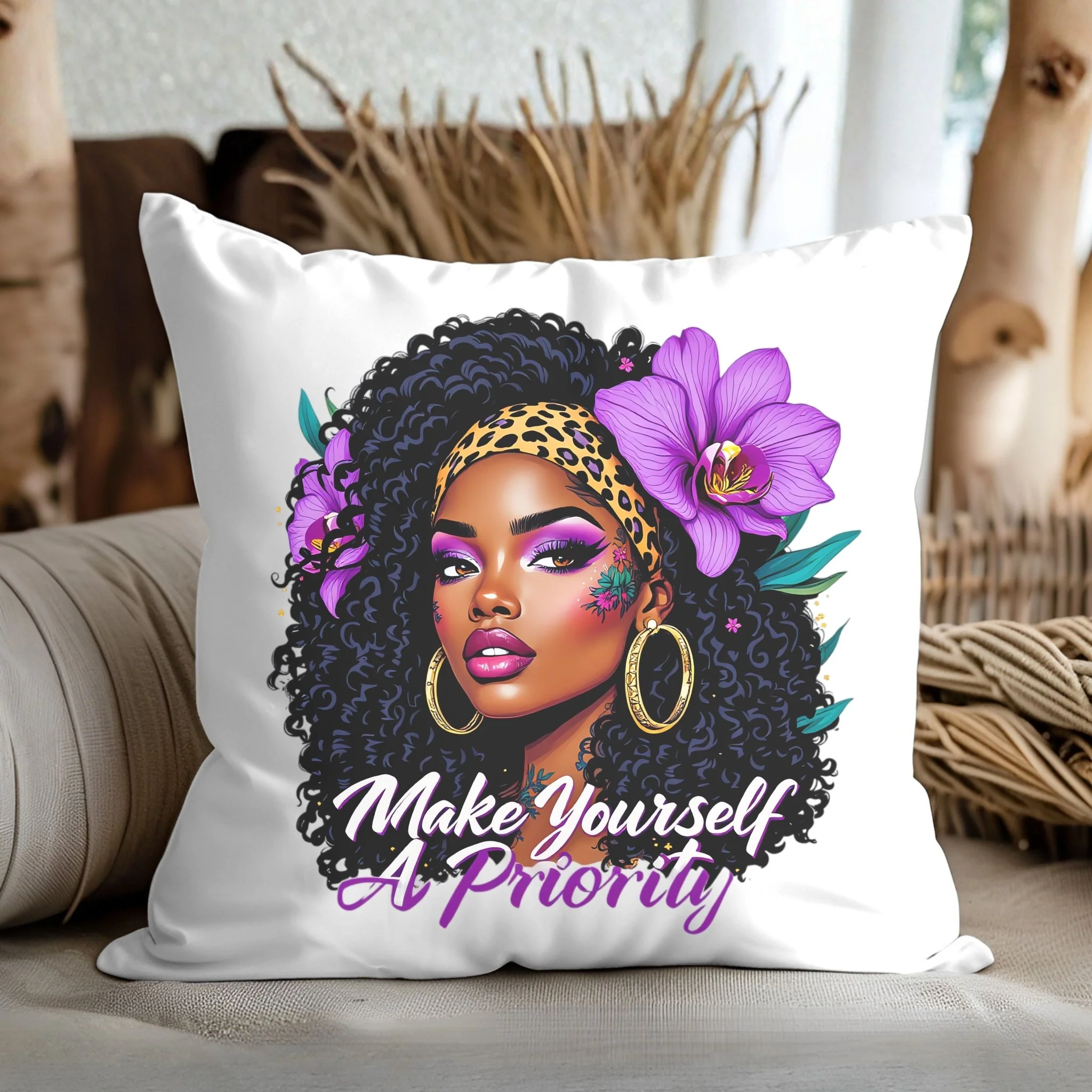 Make Yourself a Priority Pillow — Empowering Black Woman Decorative Throw Pillow
