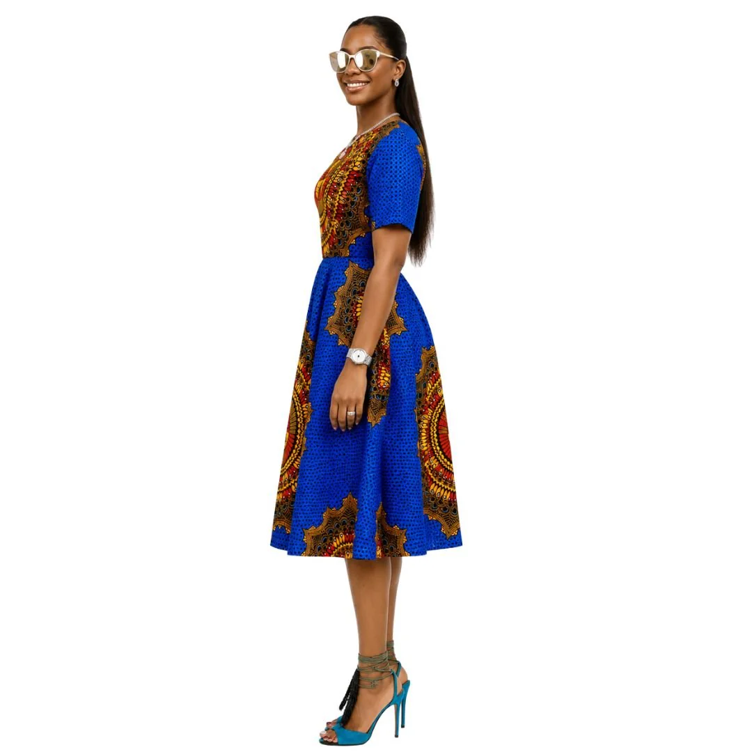 MARIAMA AFRICAN PRINT MIDI DRESS [BLUE] - Image 2