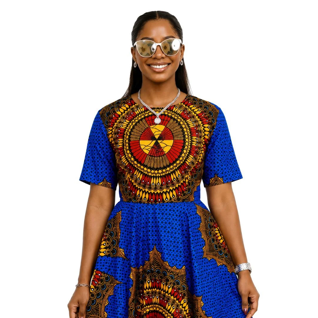 MARIAMA AFRICAN PRINT MIDI DRESS [BLUE] - Image 4