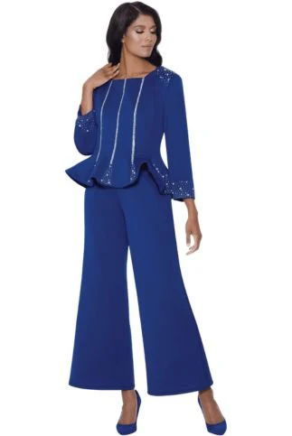 Matching Set with Palazzo Pants, Rhinestone and Pearl Trimmed Top SL600472 - Image 3