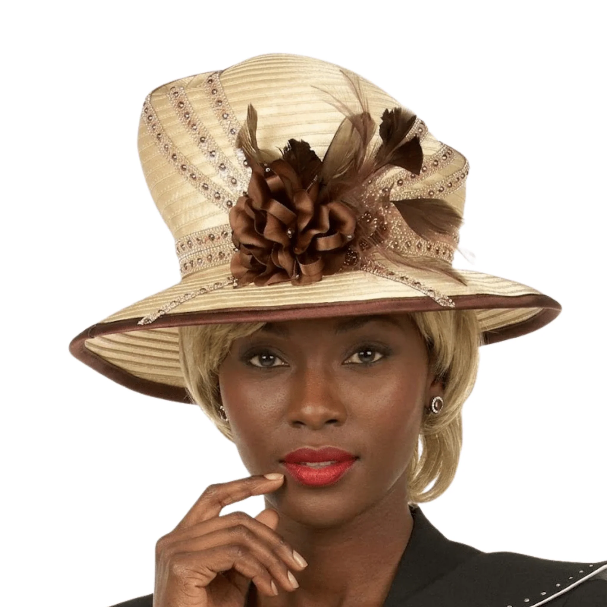 Med Brim 2-tone Ribbon Hat w/ Flower