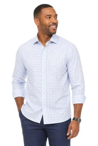 Men’s 100% Linen Long Sleeve Checkered Button-Down Shirt - Image 2
