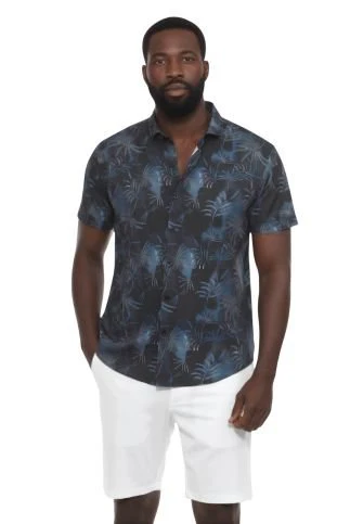 Men’s Navy Palm Short Sleeve Stretch Shirt