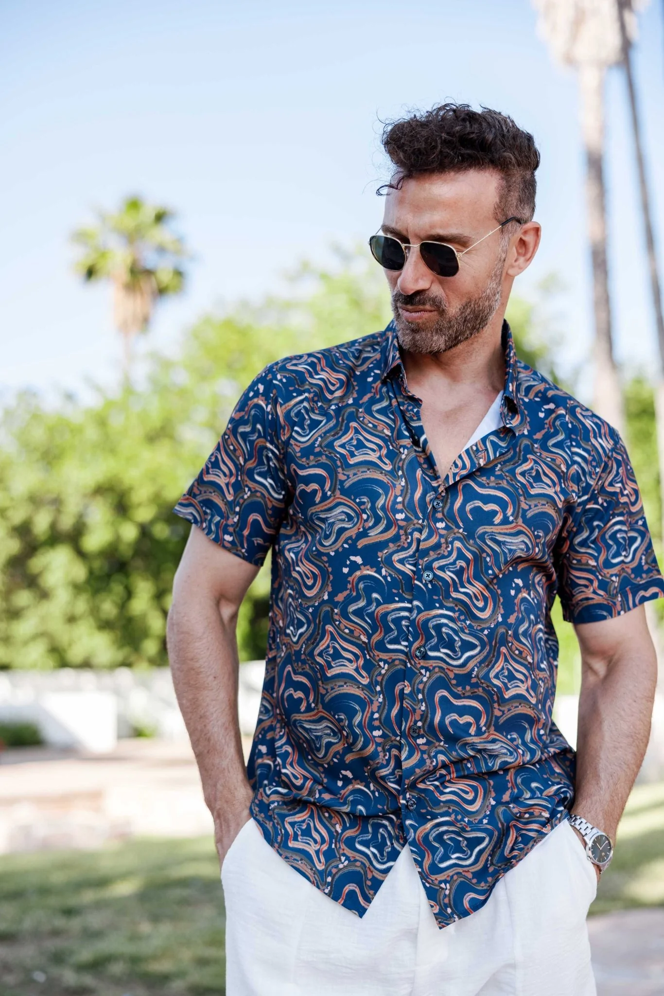 Men’s Radiant Abstract Short Sleeve Stretch Shirt - Image 8